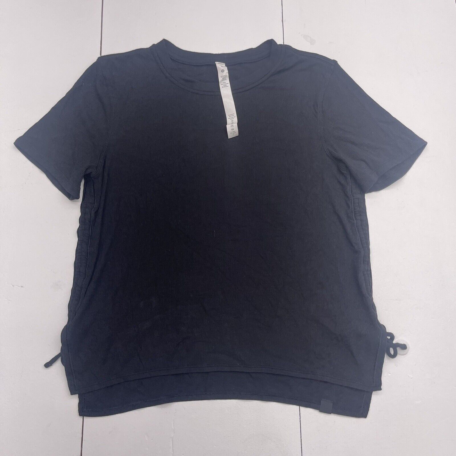 Lululemon Side Cinch Ribbed T Shirt Black Women's Size 8 - beyond