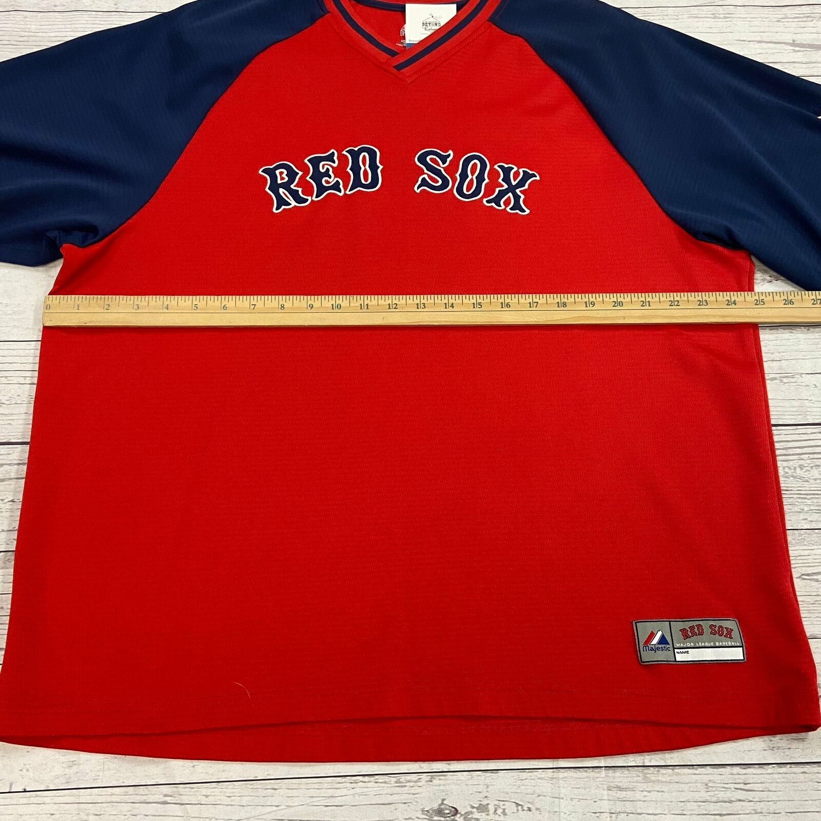Retro Majestic Boston Red Sox MLB Red Navy Pullover Jersey Adult