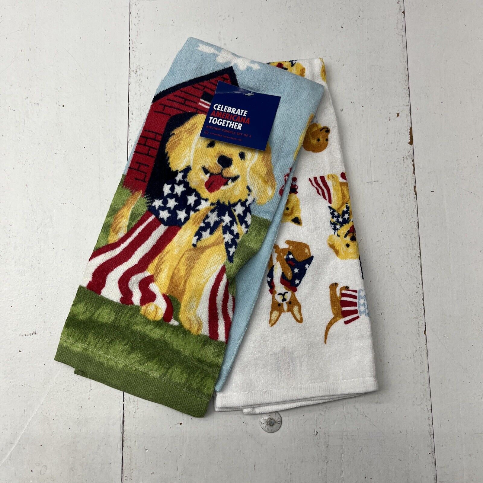 Oeko-Tex Standard Kitchen Towel Set Of 2 Dog Print NEW - beyond exchange
