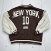 Zara New York Bomber Jacket Brown Cream Plush Snap Front  Youth Size 11/12