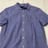 Ralph Lauren Blue White Plaid Short Sleeve Button Up Shirt Youth Boy Size XL