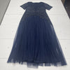 Pisarro Nights Navy Blue Beaded Illusion Neck Dress Women’s Size 14 New