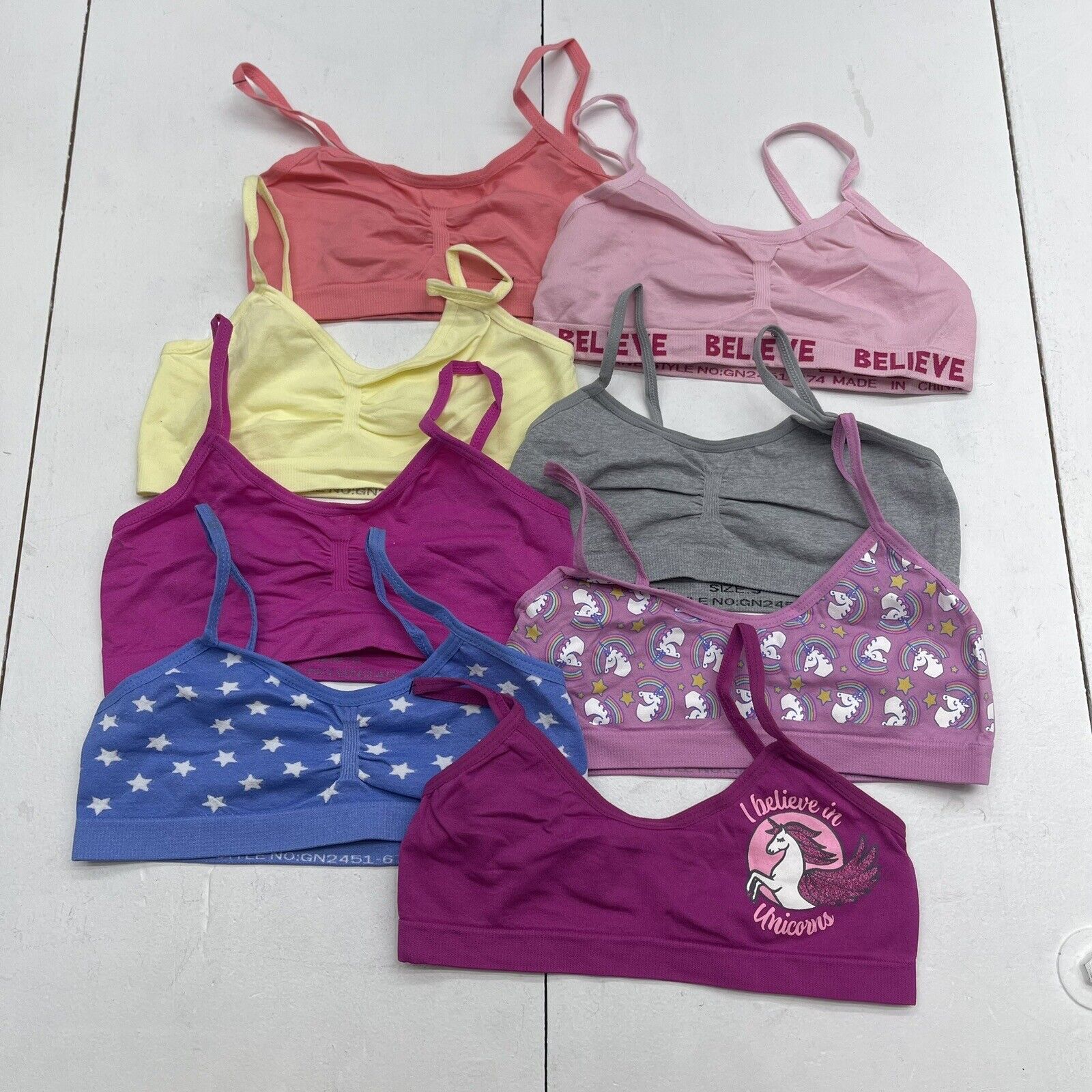 Youth Girls 8 Pack Multicolored Sports Bras Size Small - beyond