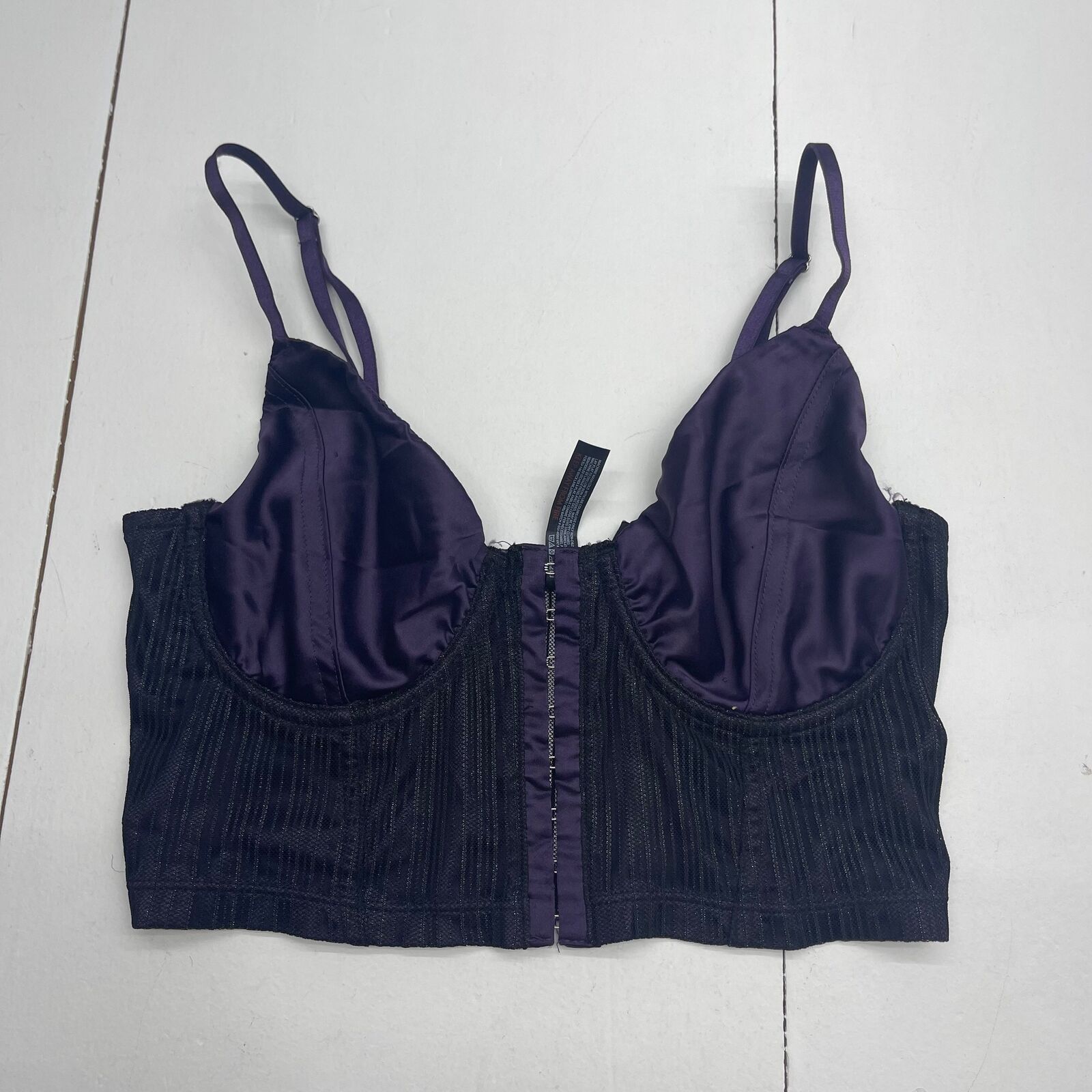 Out From Under Purple Black Satin Corset Bralette Women's Size