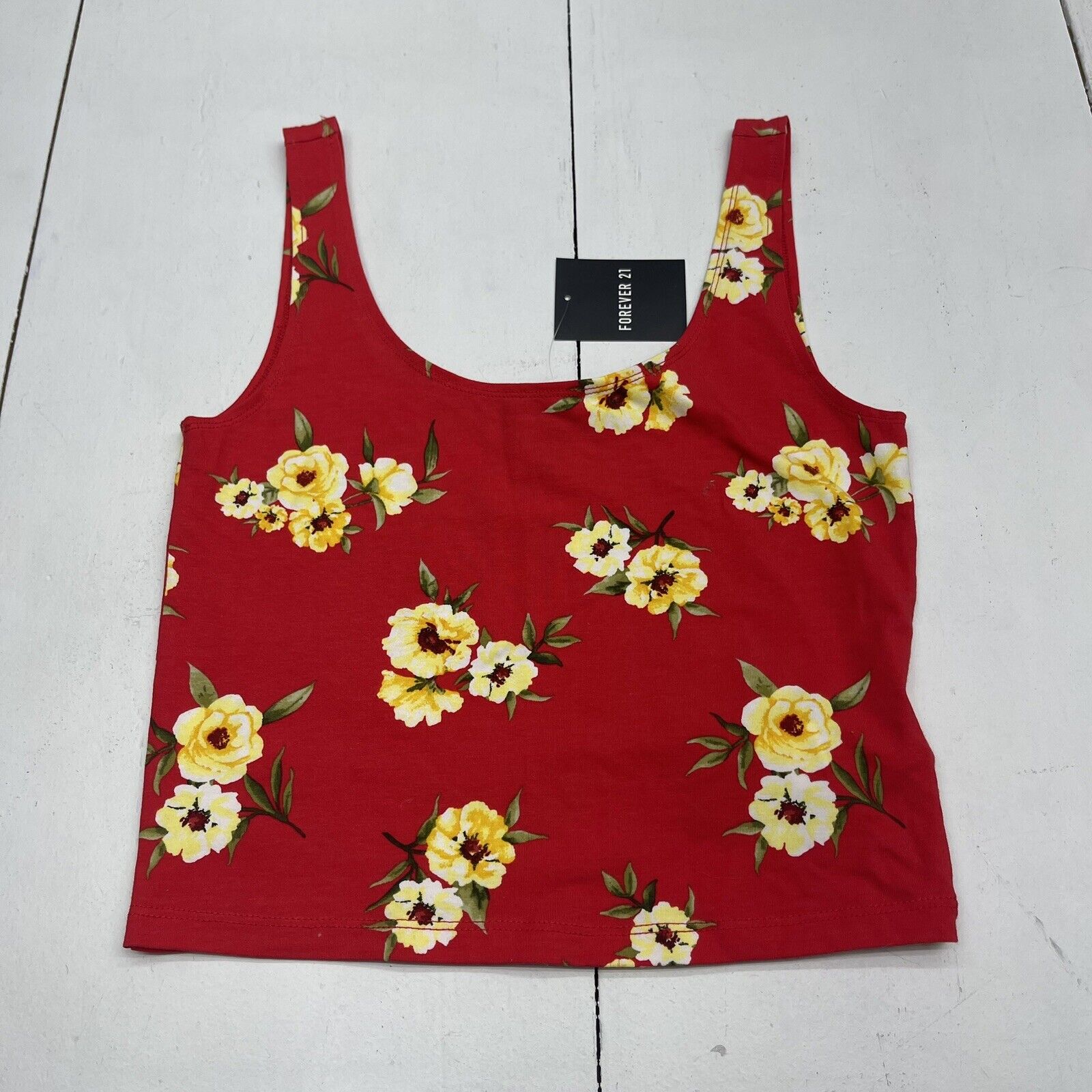 Forever 21 Red Floral Crop Tank Top Women’s Size Medium New