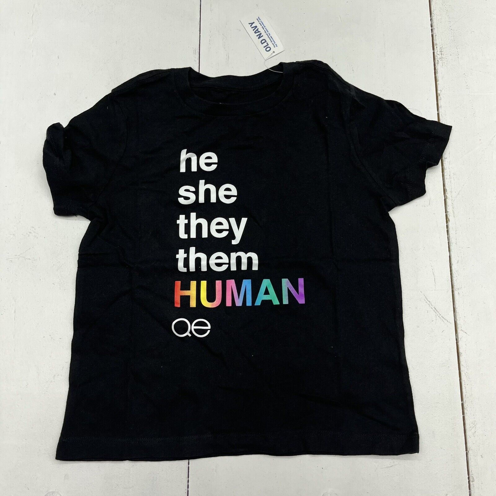 Old Navy Black “He, She, They, Them, Human, QE” T-Shirt Kids Size XS (5) NEW