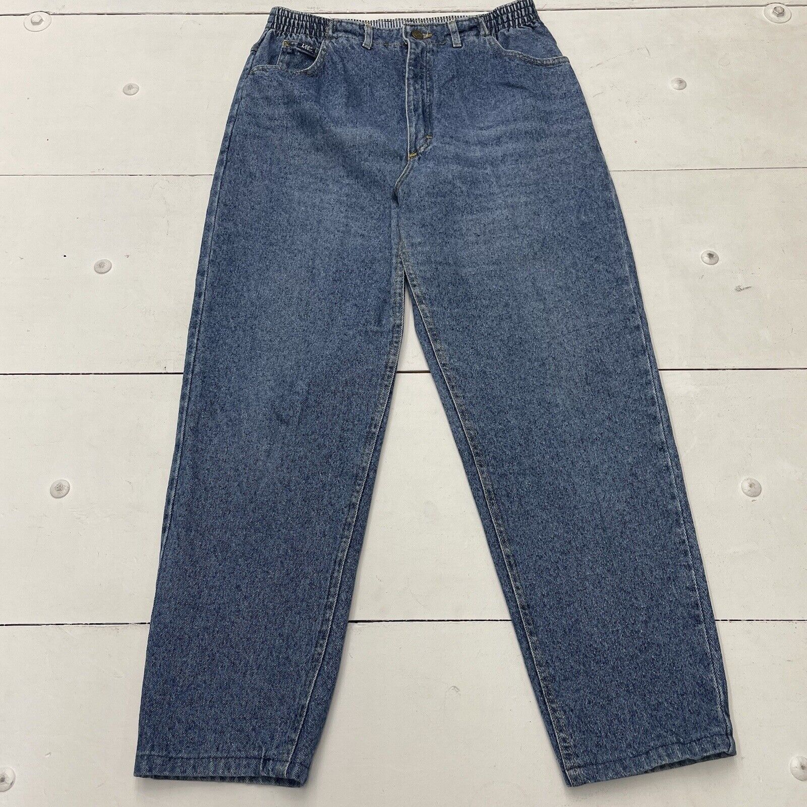 Vintage Lee Blue Mom Jeans Elastic High Waisted Made In USA Women Size 14