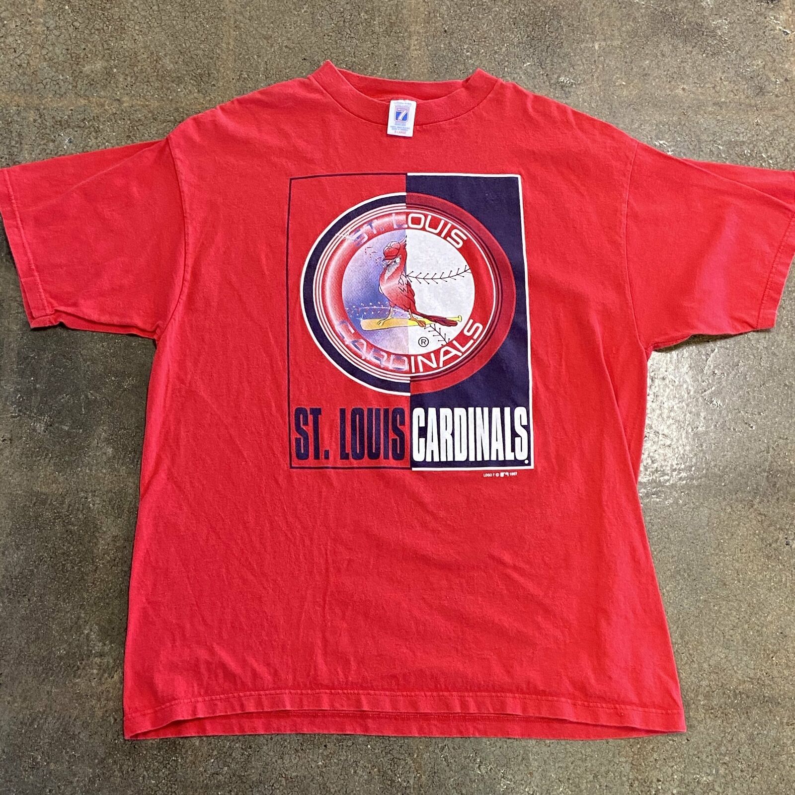 Vintage Logo 7 St Louis Cardinals MLB Red T-Shirt Adult Size XL USA 1997 *