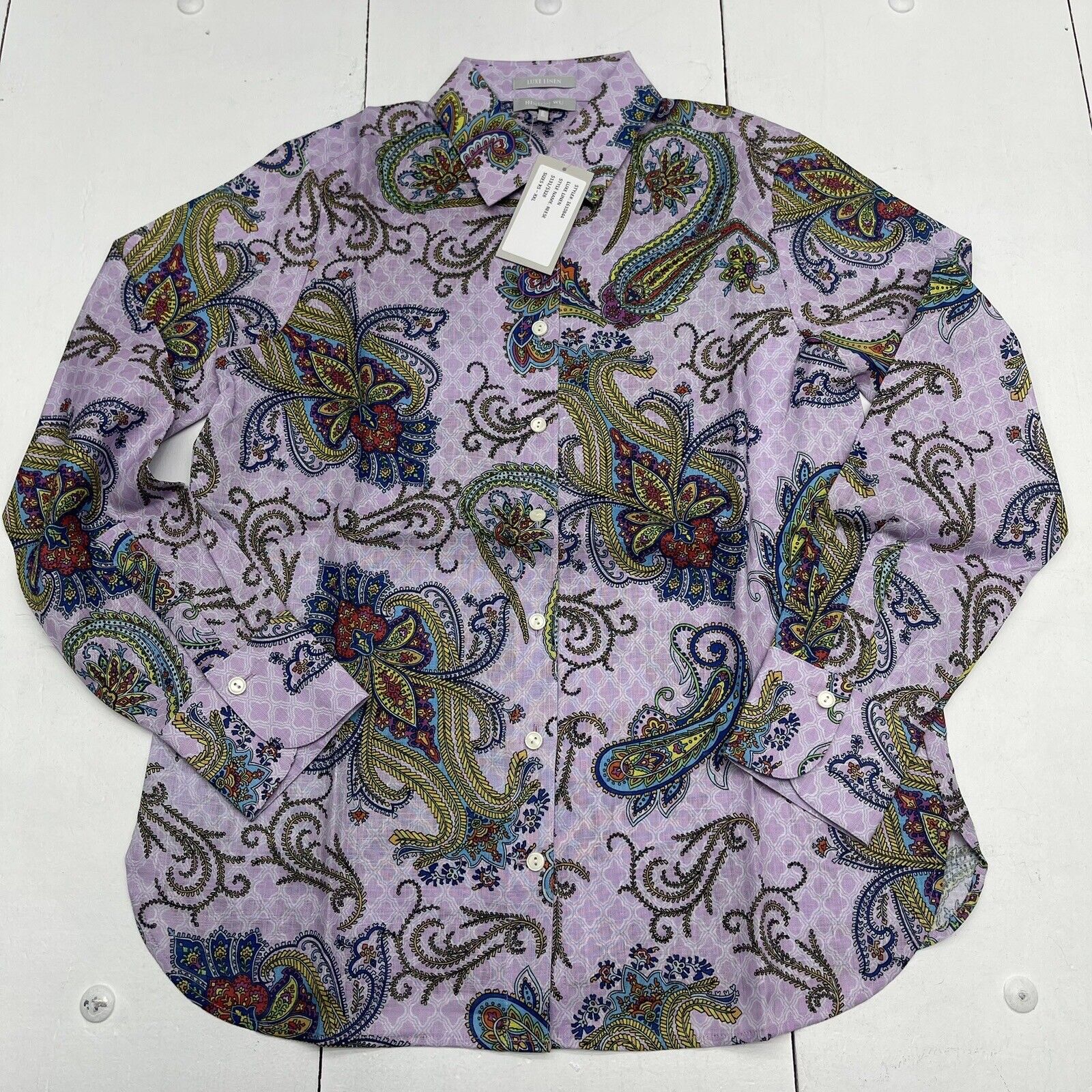 Hinson Wu Luxe Linen Reese Long Sleeve Purple Paisley Button Up Women’s S New