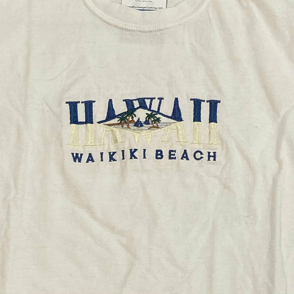Vintage Hawaii Waikiki Beach Stitched White Short Sleeve T-Shirt Adult Size  S