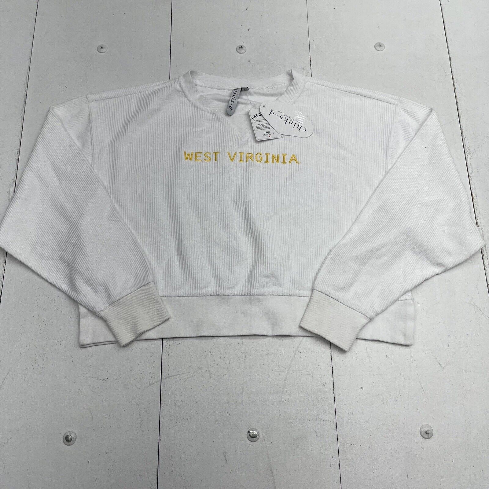 Chicka-d West Virginia White Corded Sweatshirt Women’s Size Large New
