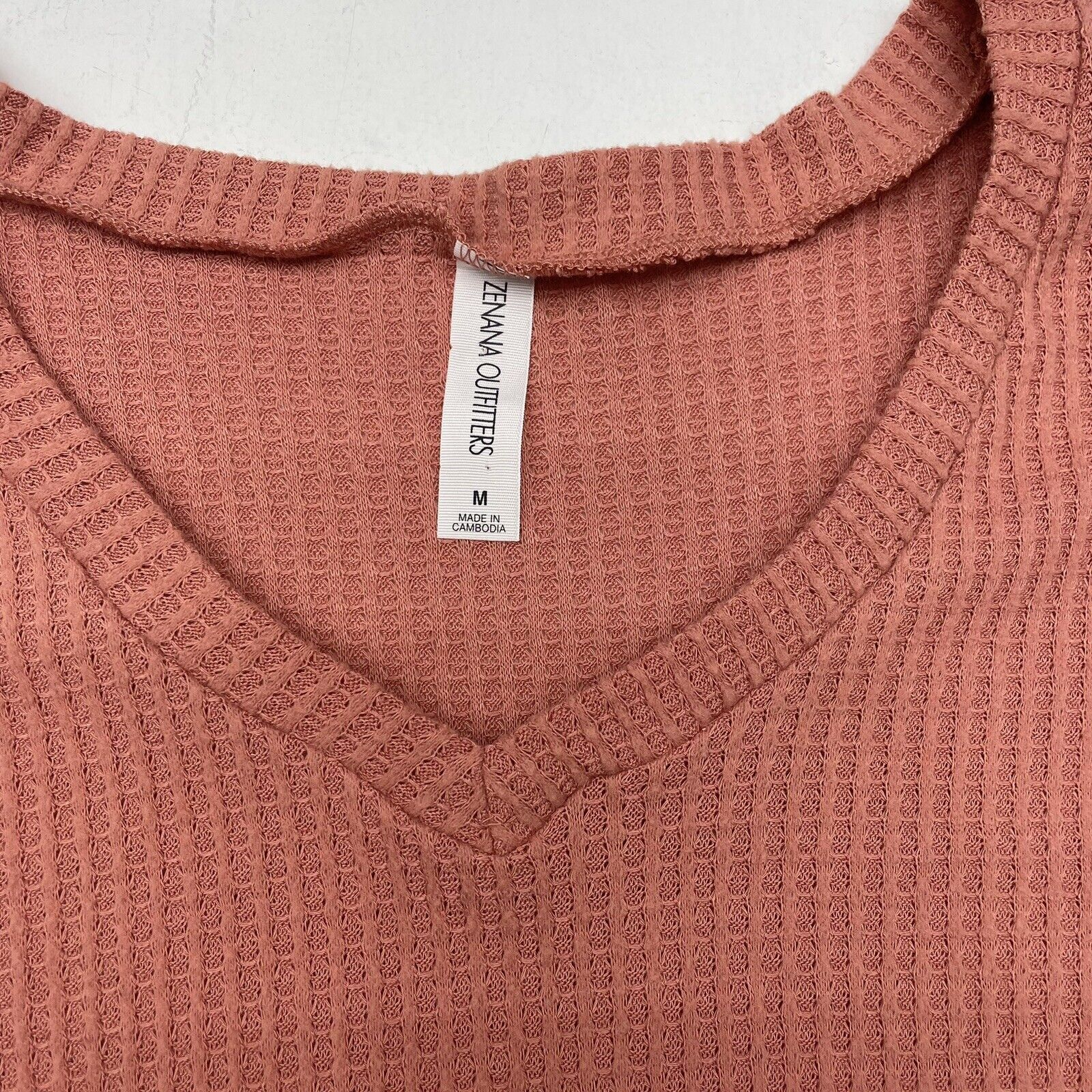 Zenana Outfitters Pink Relaxed Fit Waffle Knit Long Sleeve V Neck Wome -  beyond exchange