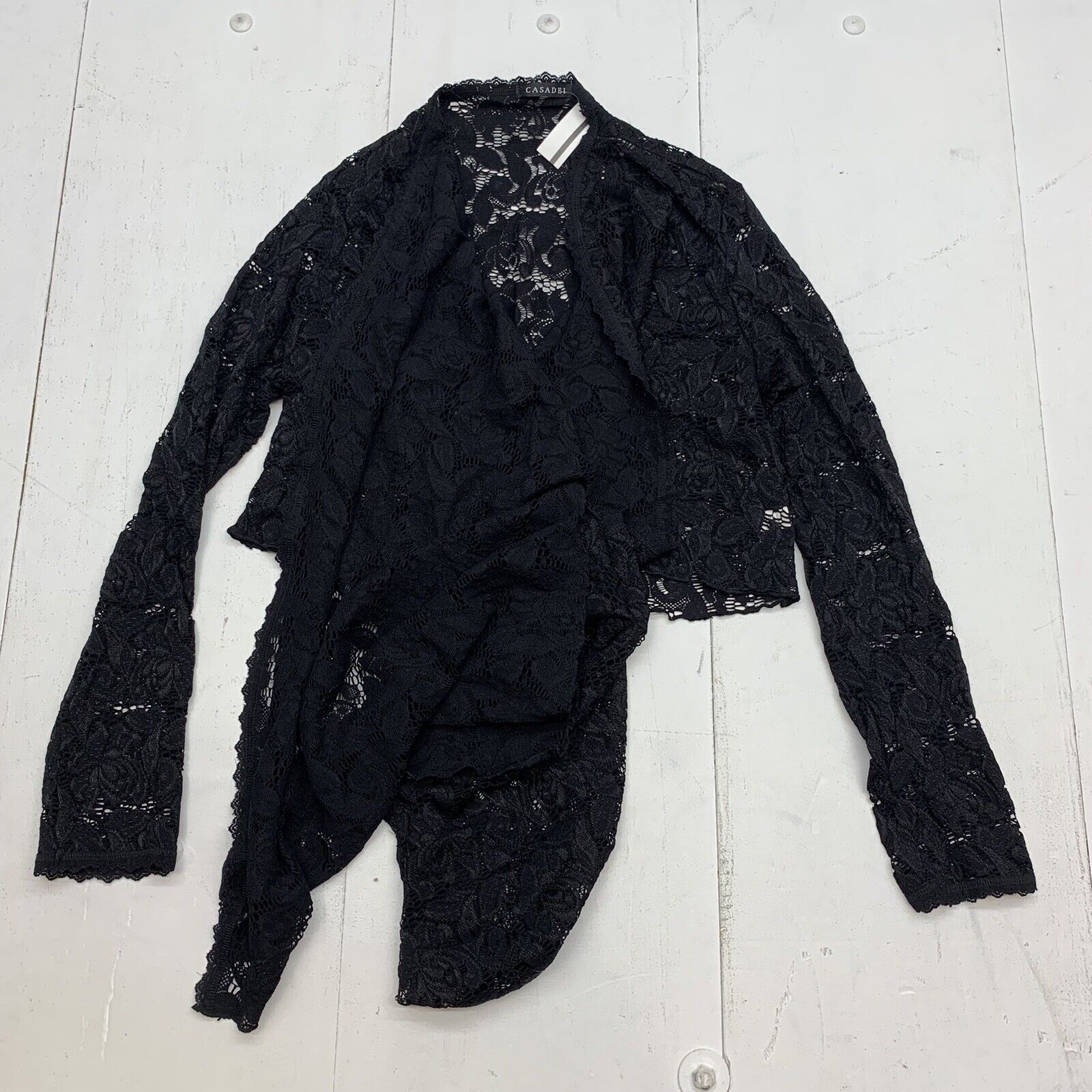Casadei Womens Black Lace Open Front Cardigan Size XL