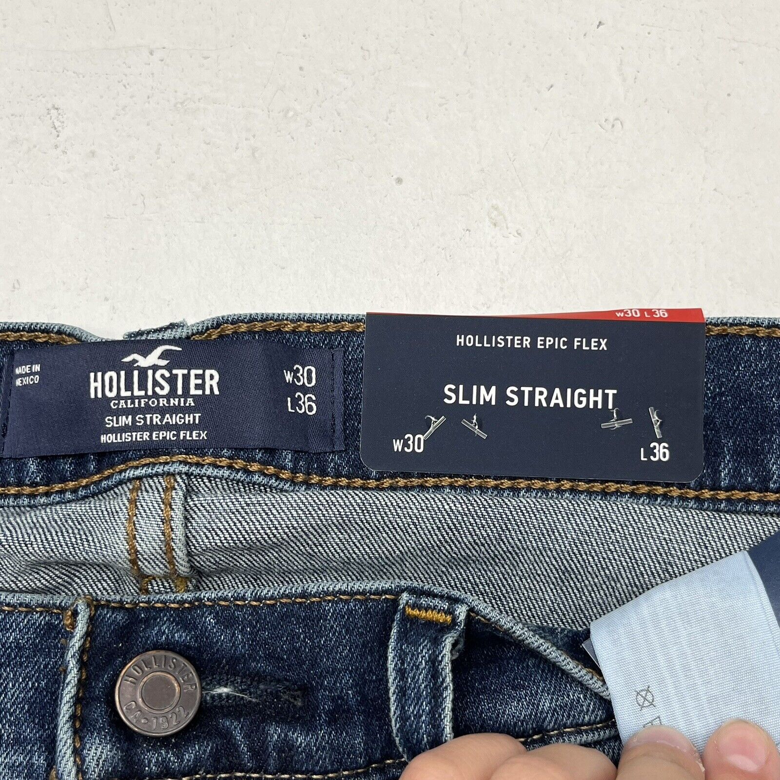 Hollister Blue Slim Straight Epic Flex Jeans Men's Size 30x36 NEW