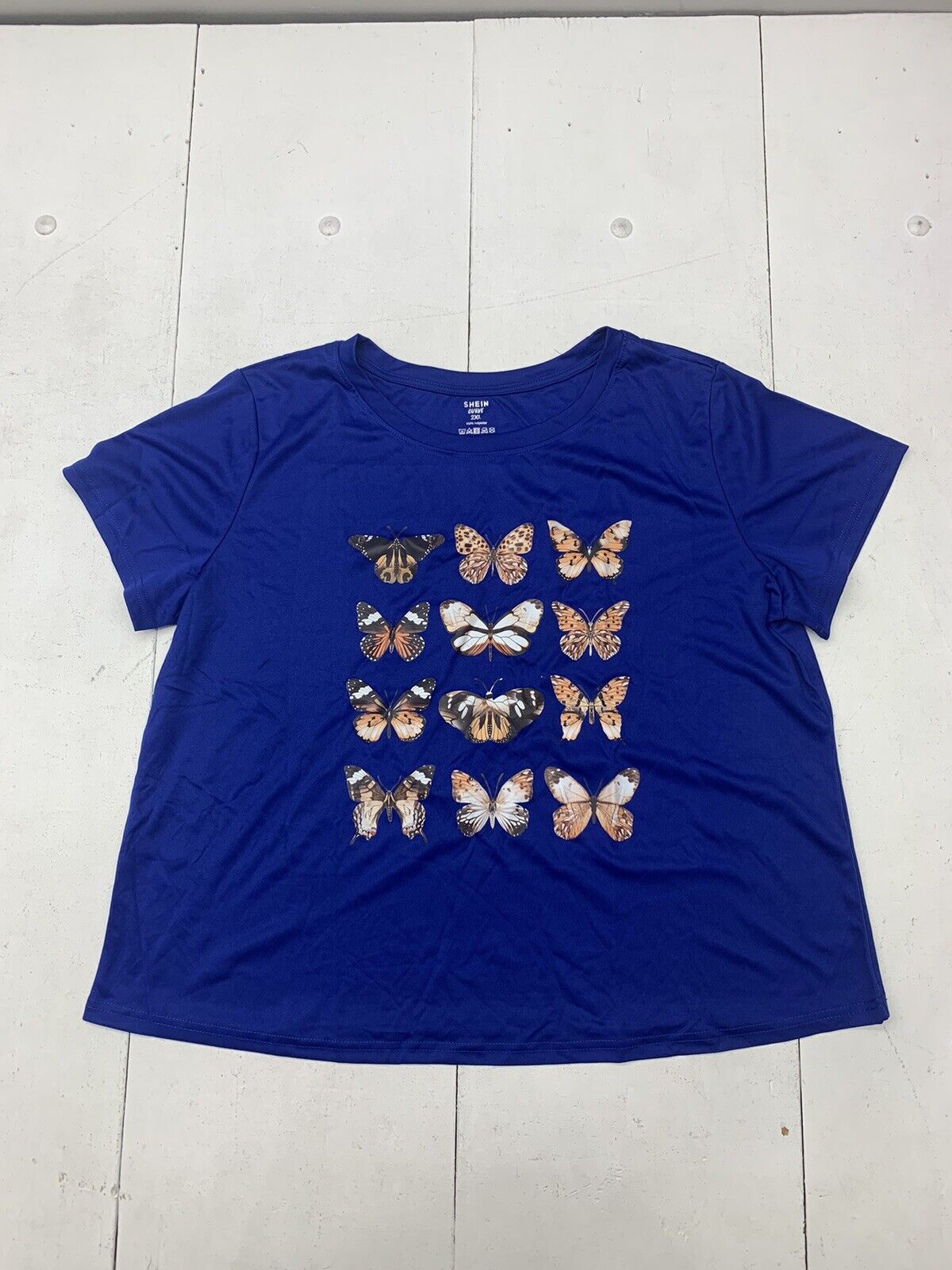 Shein Curve Womens Blue Butterfly Graphic Short Sleeve Tee Size 2XL -  beyond exchange