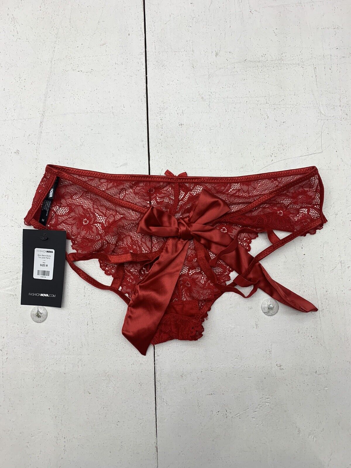 Fashion Nova Womens Red Bow Back Booty Tie Lace Panty Size Medium - beyond  exchange