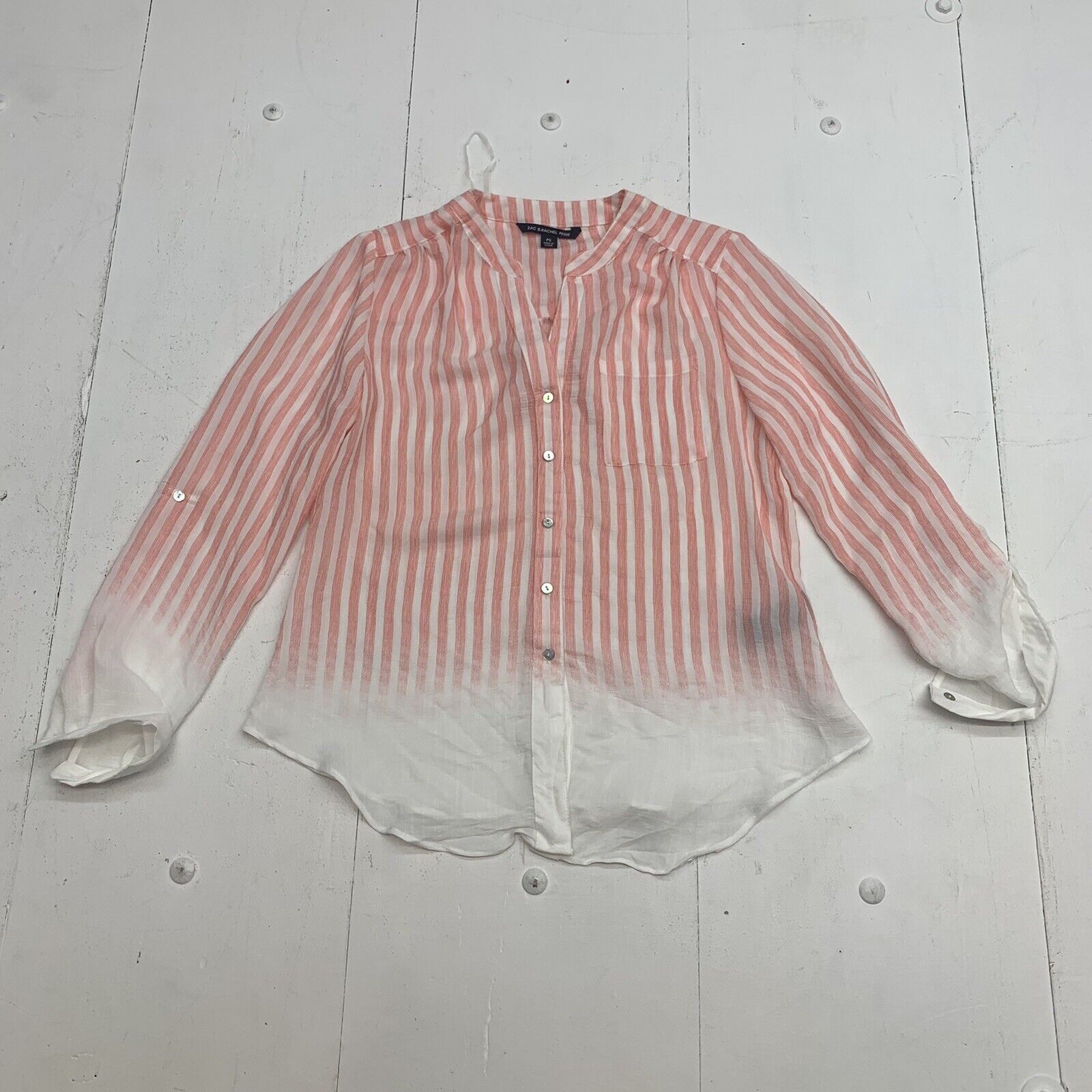 Zac & Rachel Womens Pink White Stripped Long Sleeve button up blouse size PS