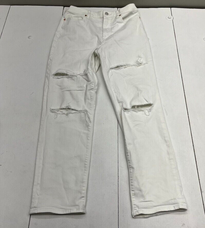 Lands' End White Distressed Wide-Leg Jeans Women's Size 10