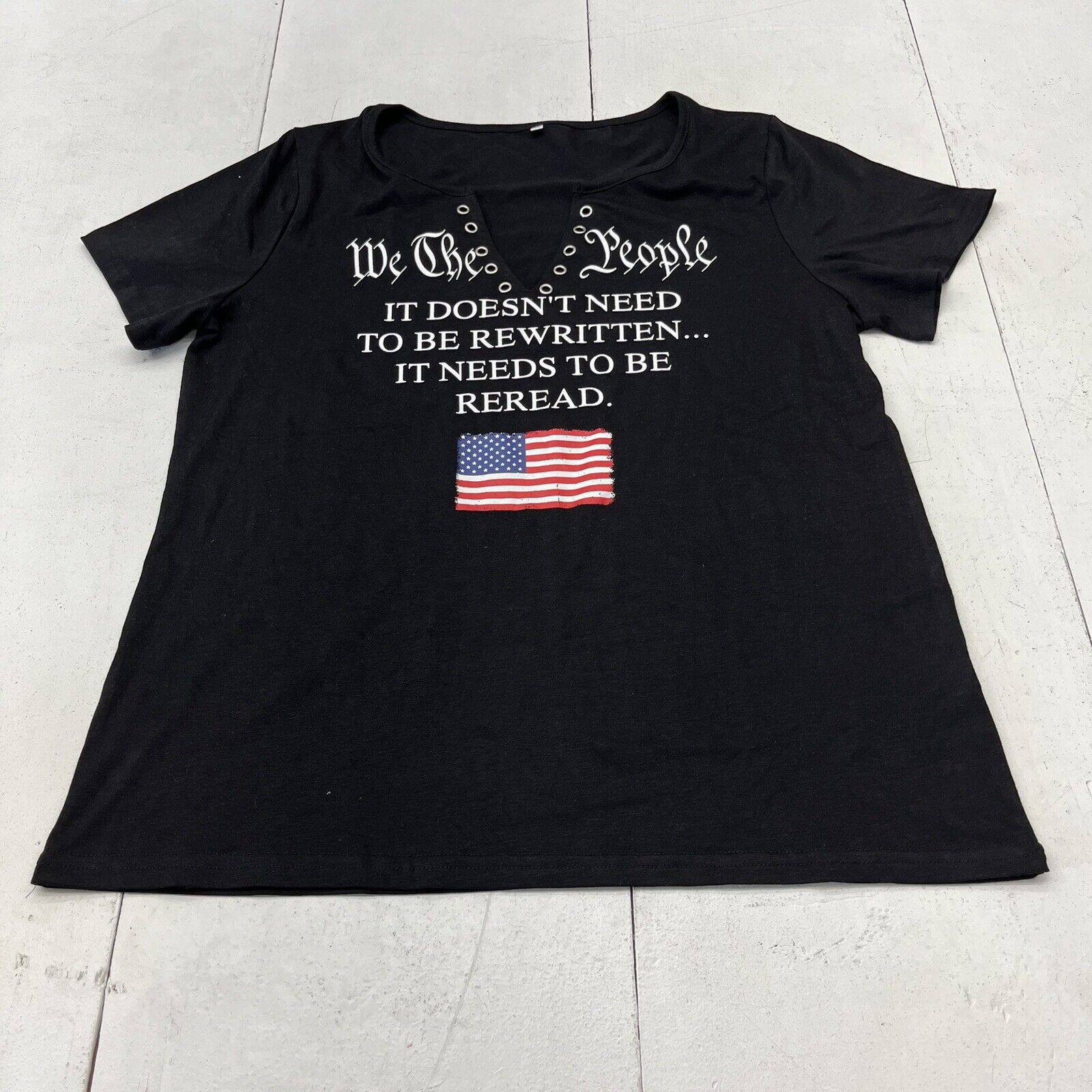 Shein Black “We The People” Short Sleeve V-Neck T-Shirt Women’s Size XL NEW