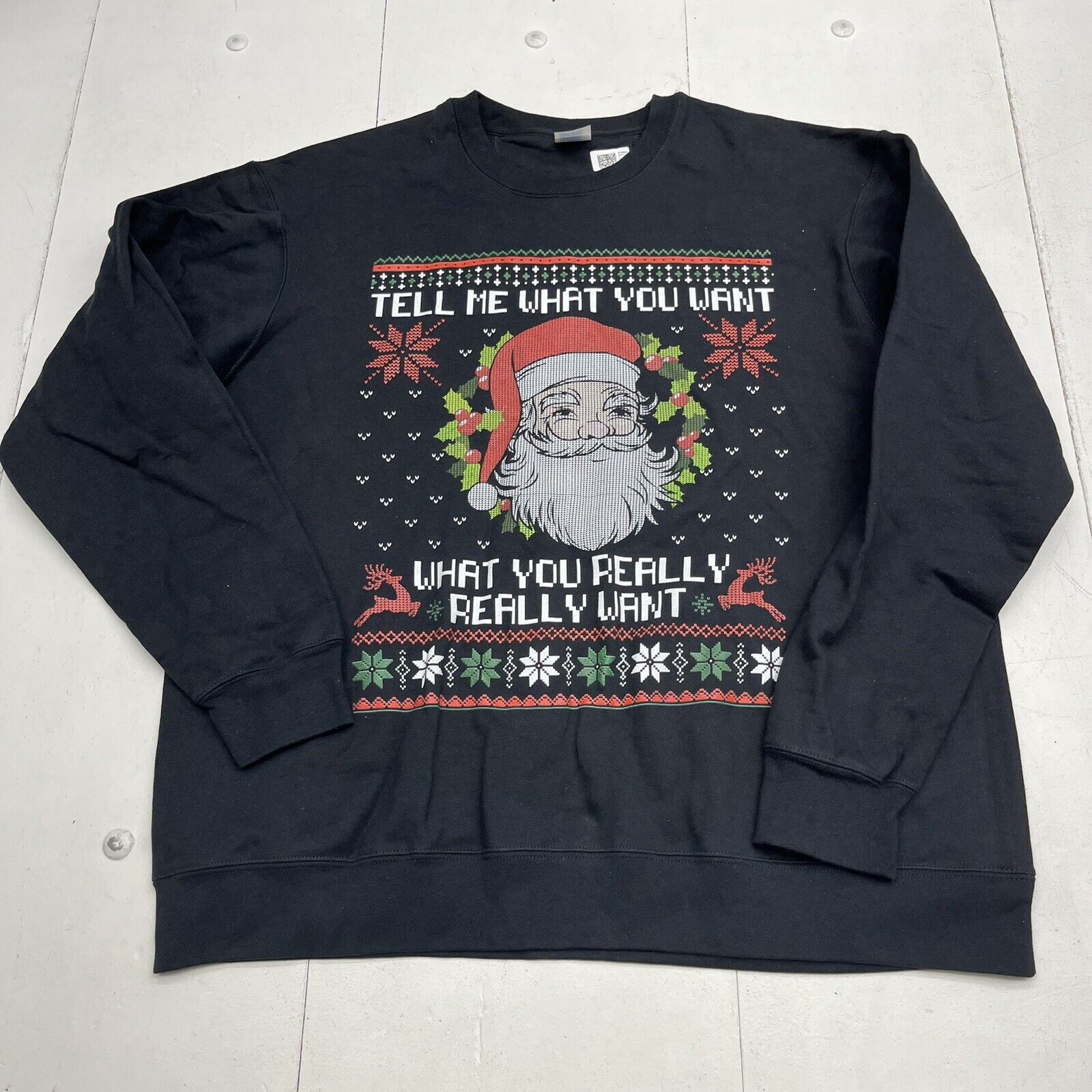Custom Graphic Black Santa “Tell Me What…” Sweatshirt Unisex Adult Size XL NEW