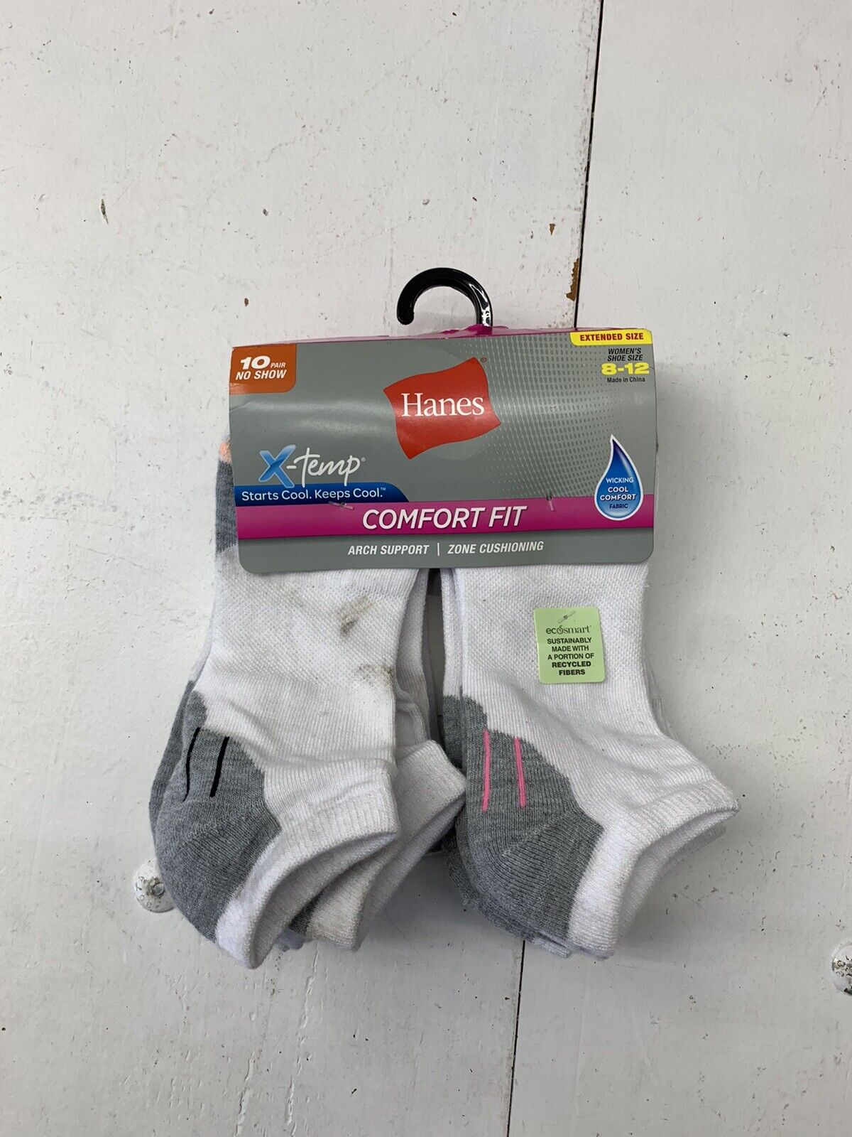 Hanes Womens X Temp Comfort Fit 10 Pack White No Show Socks Size 8-12