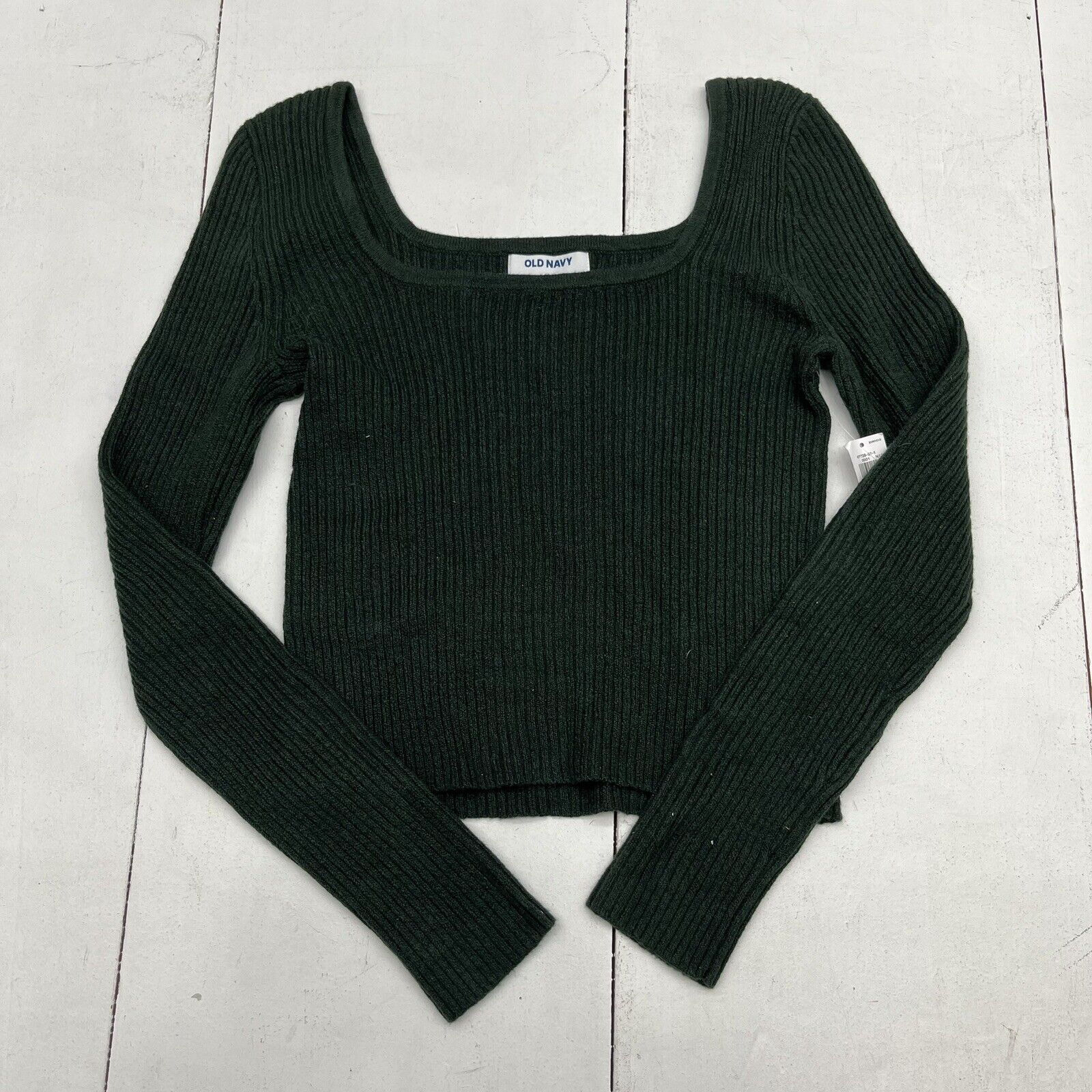 Old Navy Green Fitted Cropped Square-Neck Rib-Knit Sweater Women’s Size S NEW
