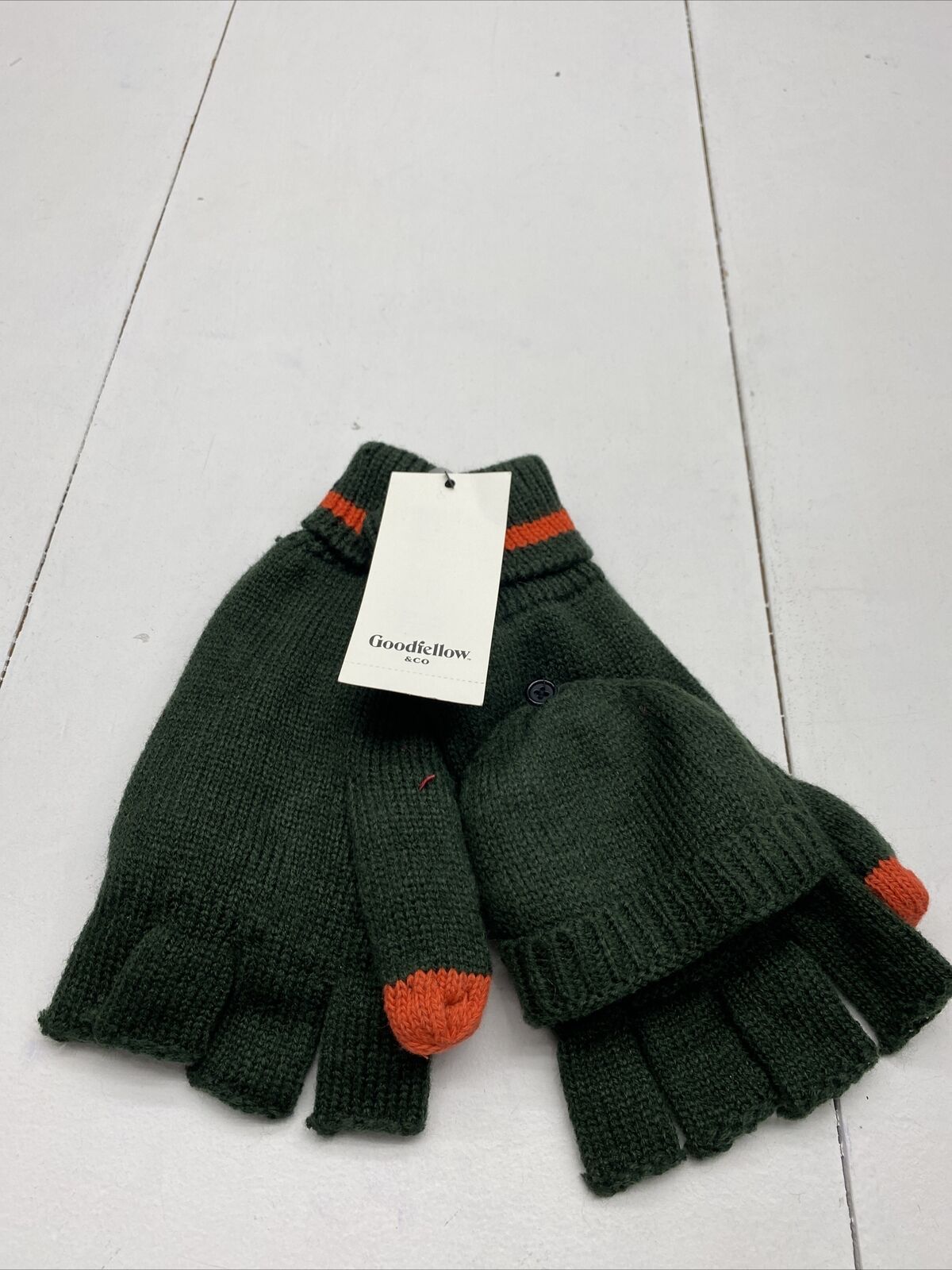 Goodfellow & Co Men's Green Knitted Fleece Lined Gloves W/ Mitten Cover One Size