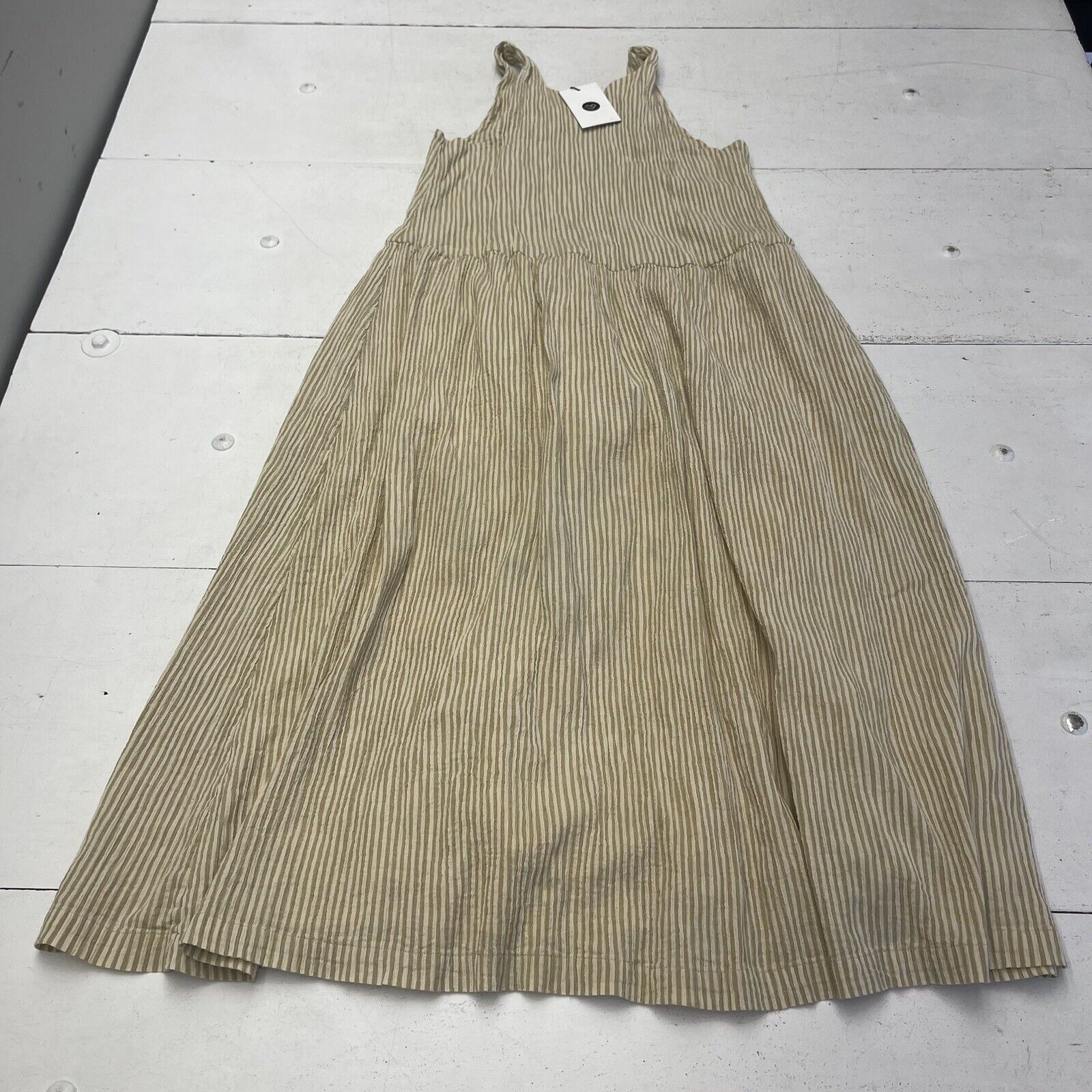 Micaela Greg Tan Stripe Crinkle Tank Dress Women’s Size Medium New