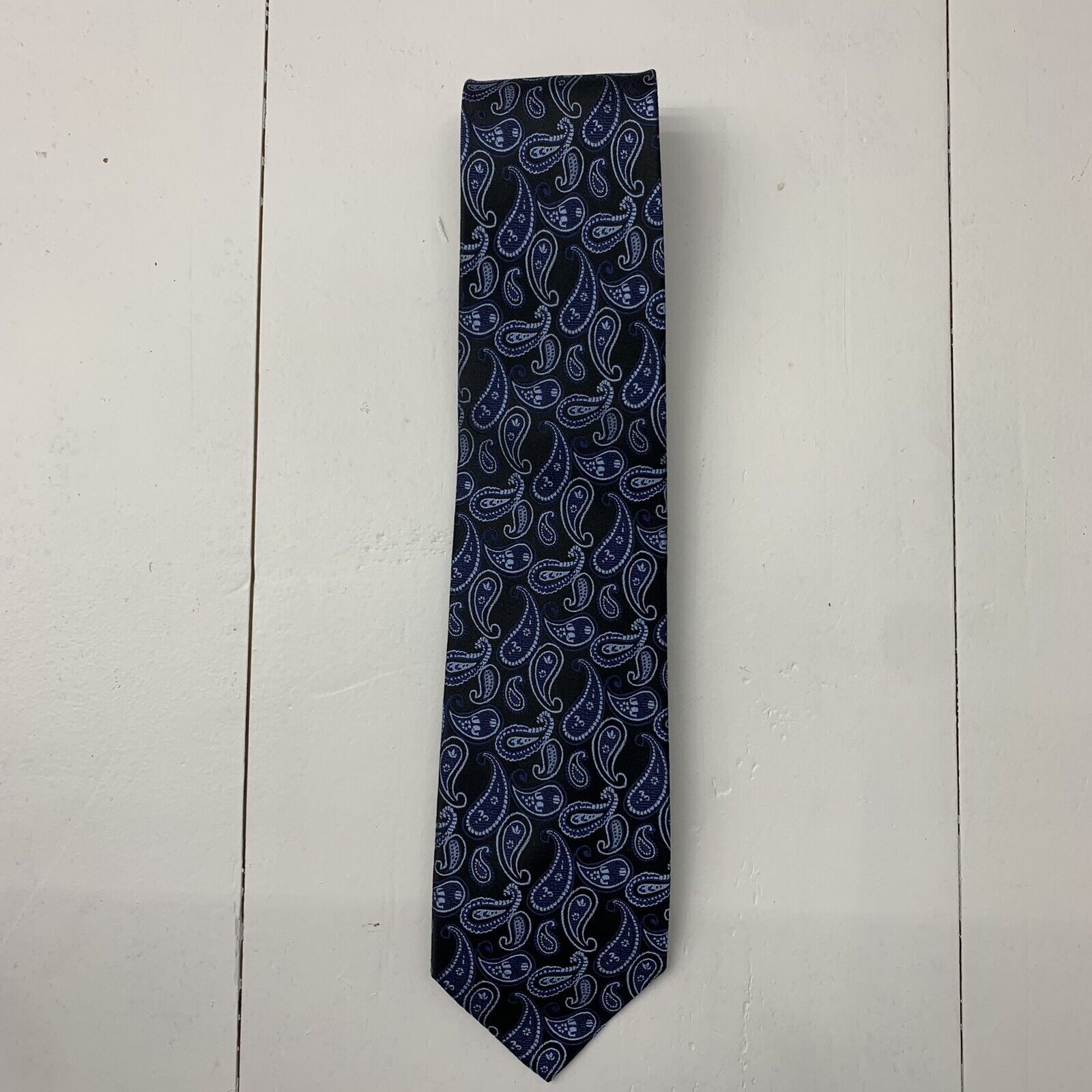 Harve Benard Mens Black Blue Paisley print Neck Tie