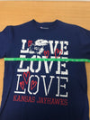 Girs&#39;s Champion Love KU Kansas Jayhawks Graphic Tee Shirt Blue Size Youth Large
