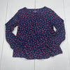 Vineyard Vines Button Front Navy Blue Red Cherry Print Long Sleeve Girls M 10-12