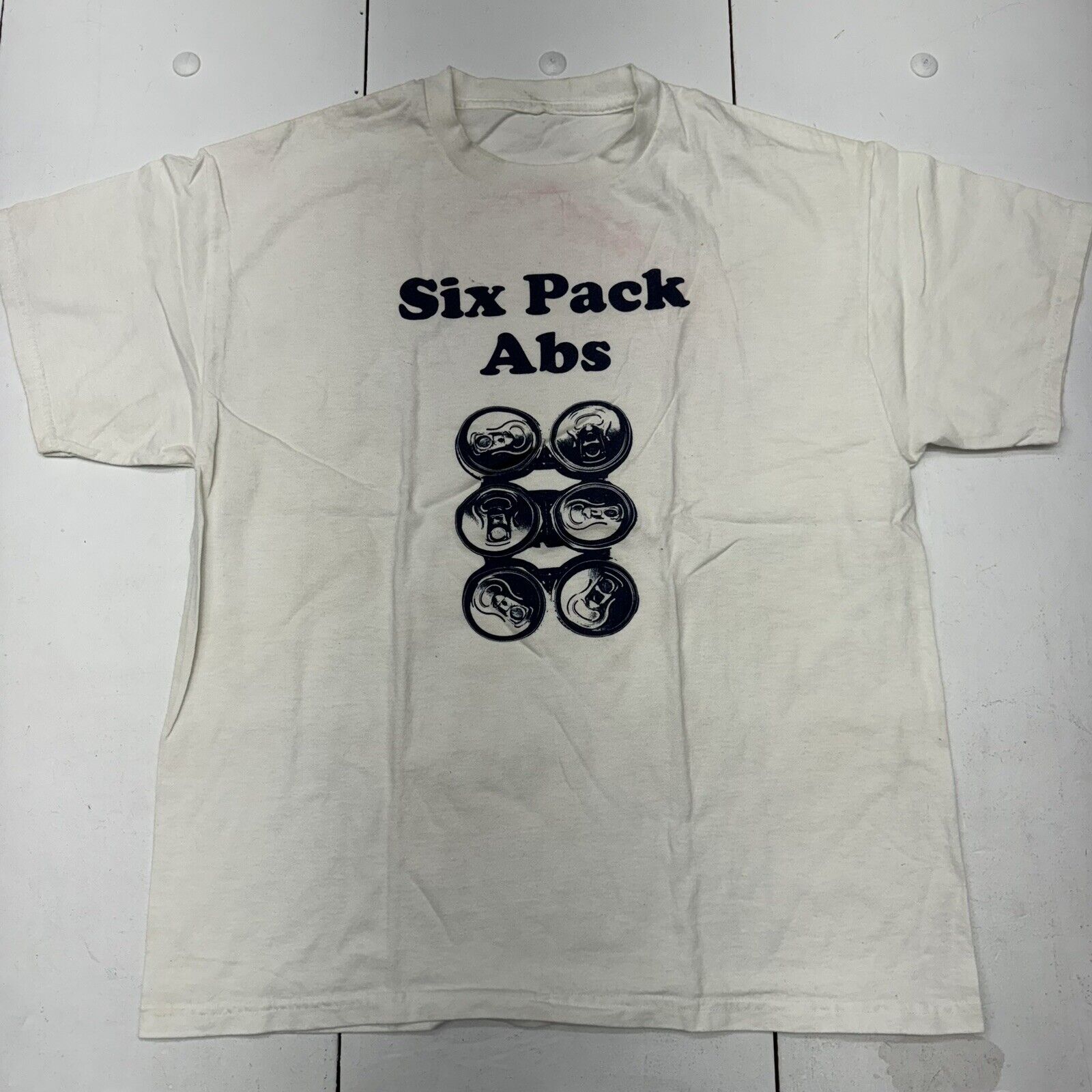 Novelty White Short Sleeve T-Shirt ‘Six Pack Abs’ Graphic Adult Size XL