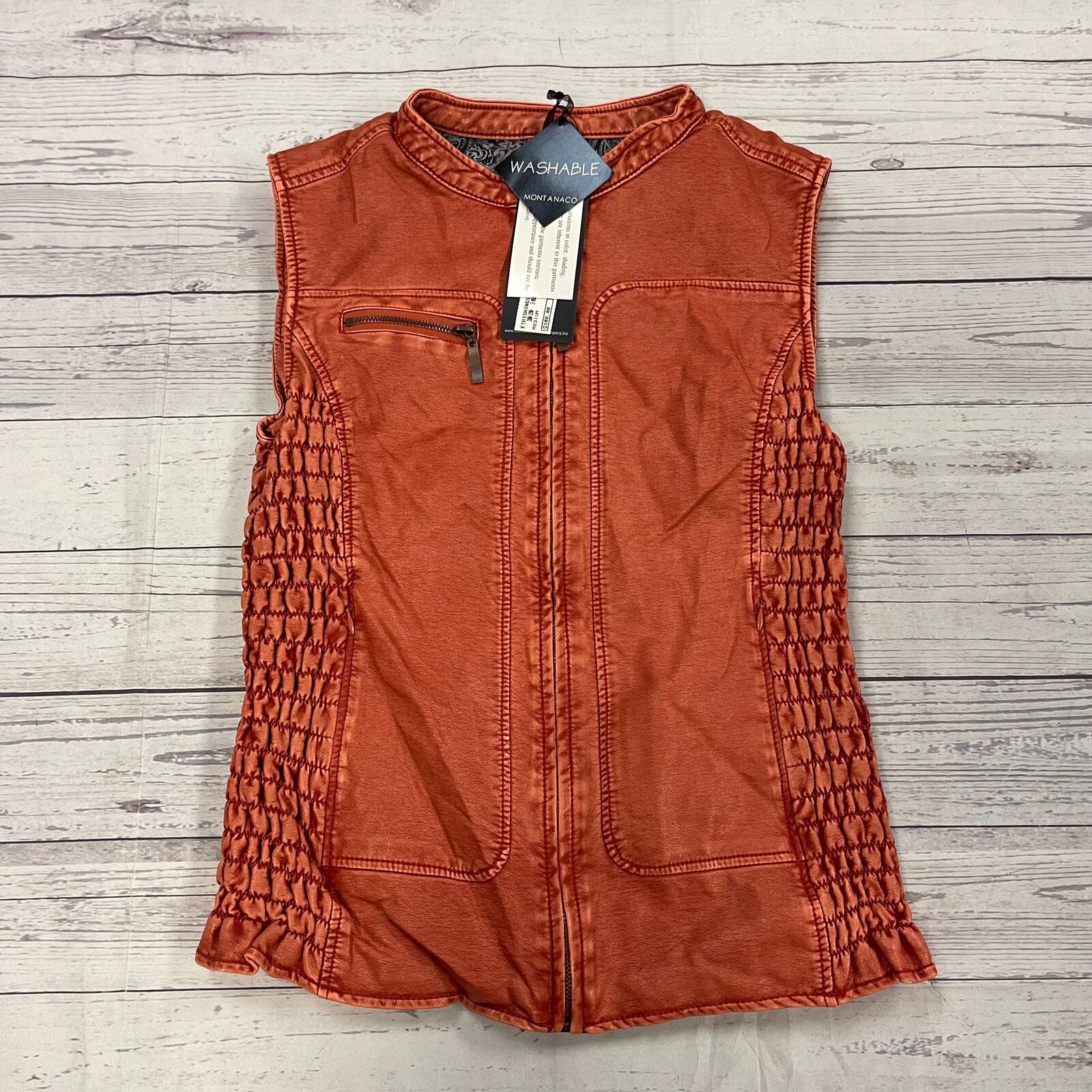 Montanaco Faux Leather Burnt Orange Quilted Side Vest Women’s Size Medium New