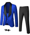 YND Blue 3 Piece Slim Fit Tuxedo Set One Button Shawl Collar Jacquard Mens XL