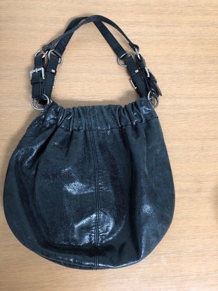 Fossil Hobo Purse Shoulder Bag Black Metallic Leather