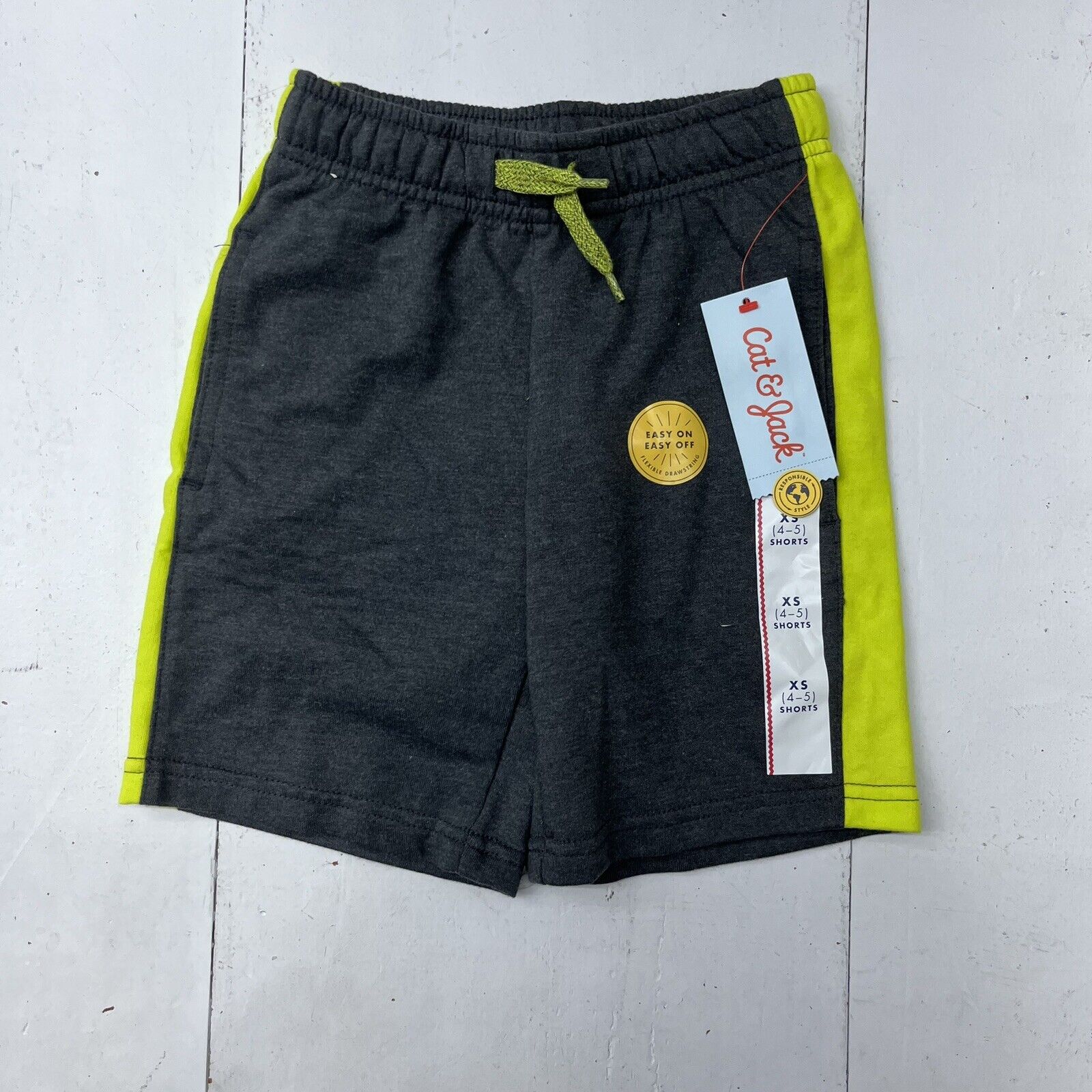 Cat & Jack Charcoal/Yellow Athletic Shorts Boys Size XS (4/5) NEW