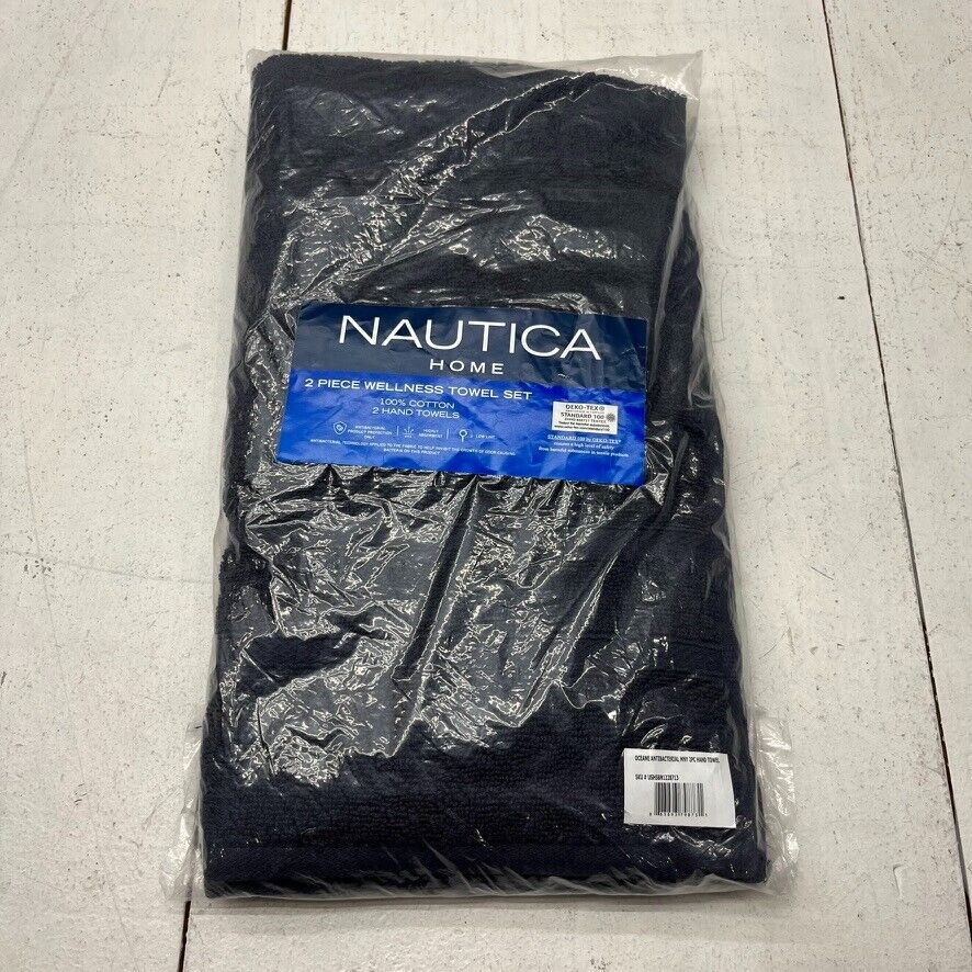 Nautica Navy Blue 2 Pack Antibacterial Hand Towels NEW - beyond exchange