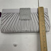 Chelsea Moreland Silver Pleated Clutch With Rhinestones And Crossbody Chain NEW