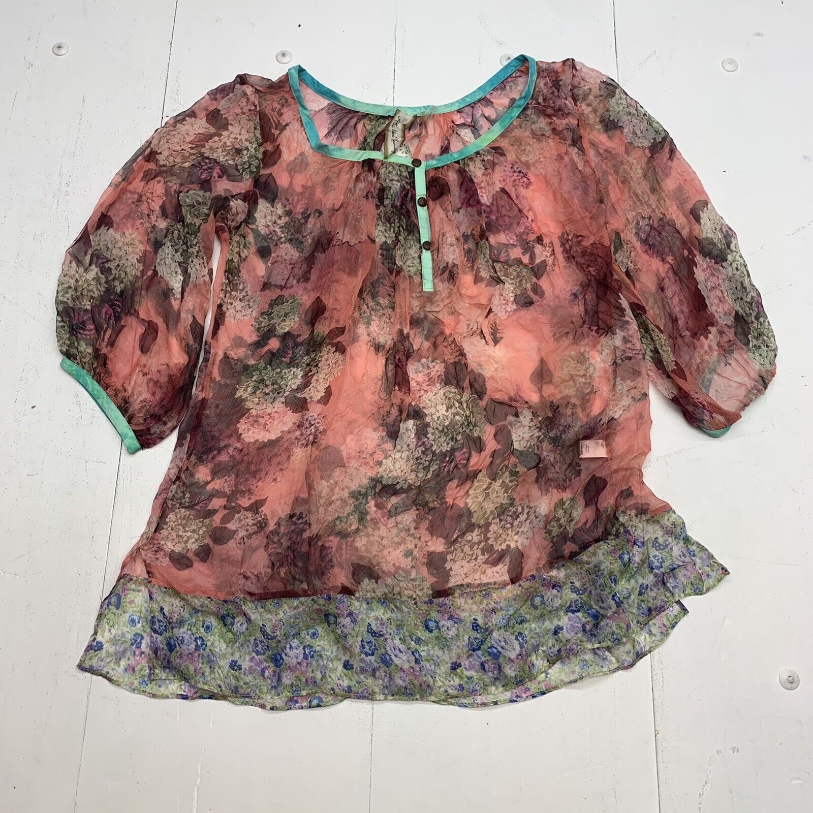 Aratta Silent Journey Womens Pink Floral Poetic Blouse Size Large
