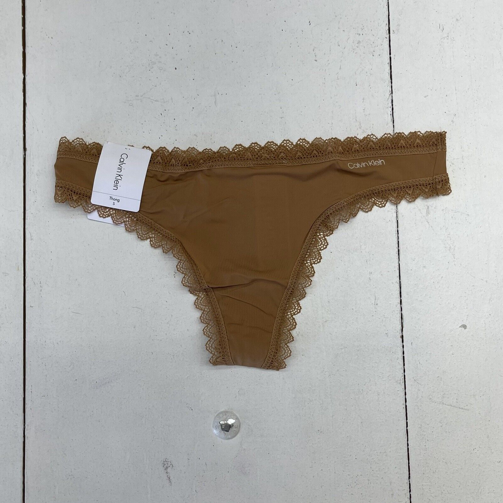 Calvin Klein Beige Lace Trim Thong Women's Size Small New - beyond