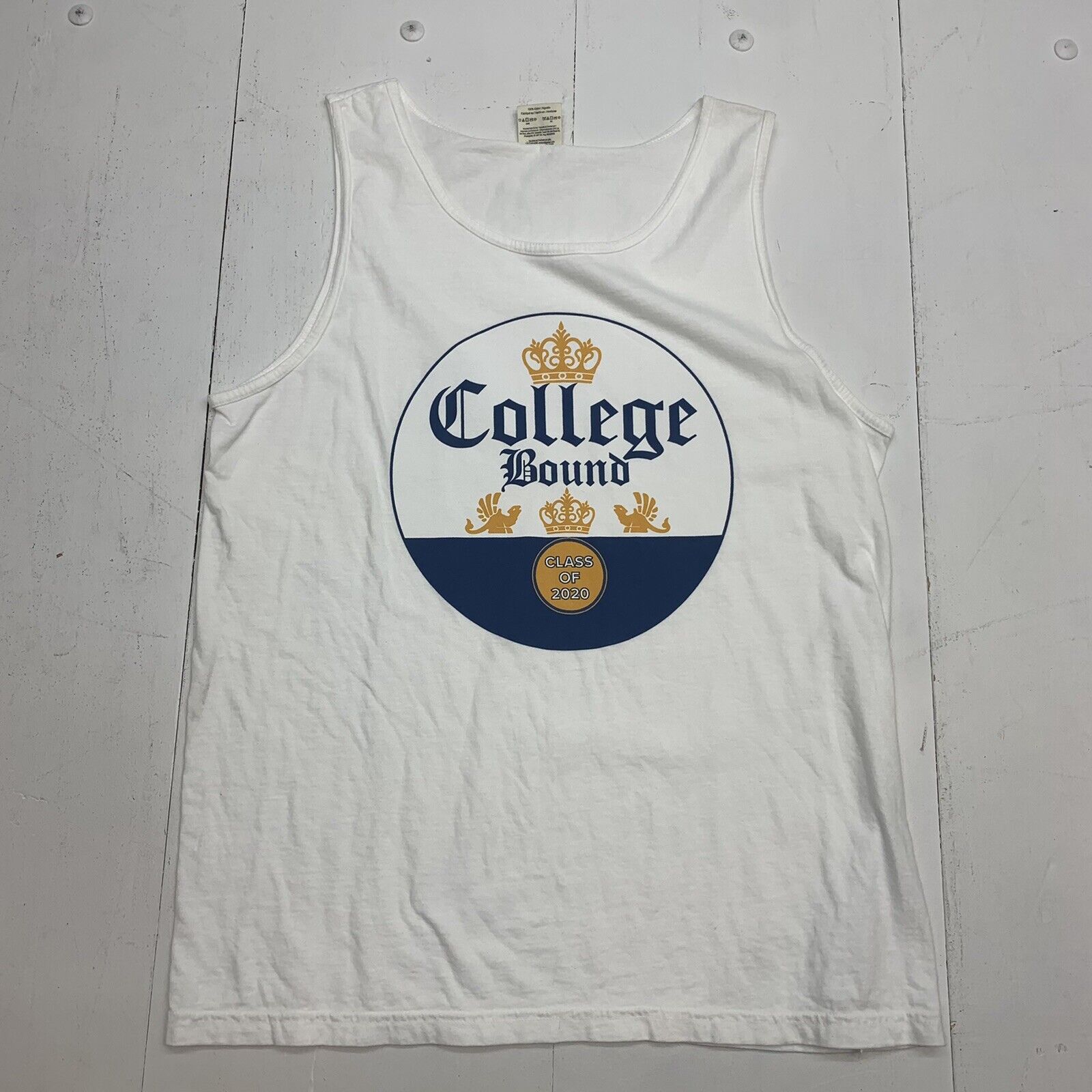 Comfort Colors Mens White Corona College Bound 2020 Tank Size Large
