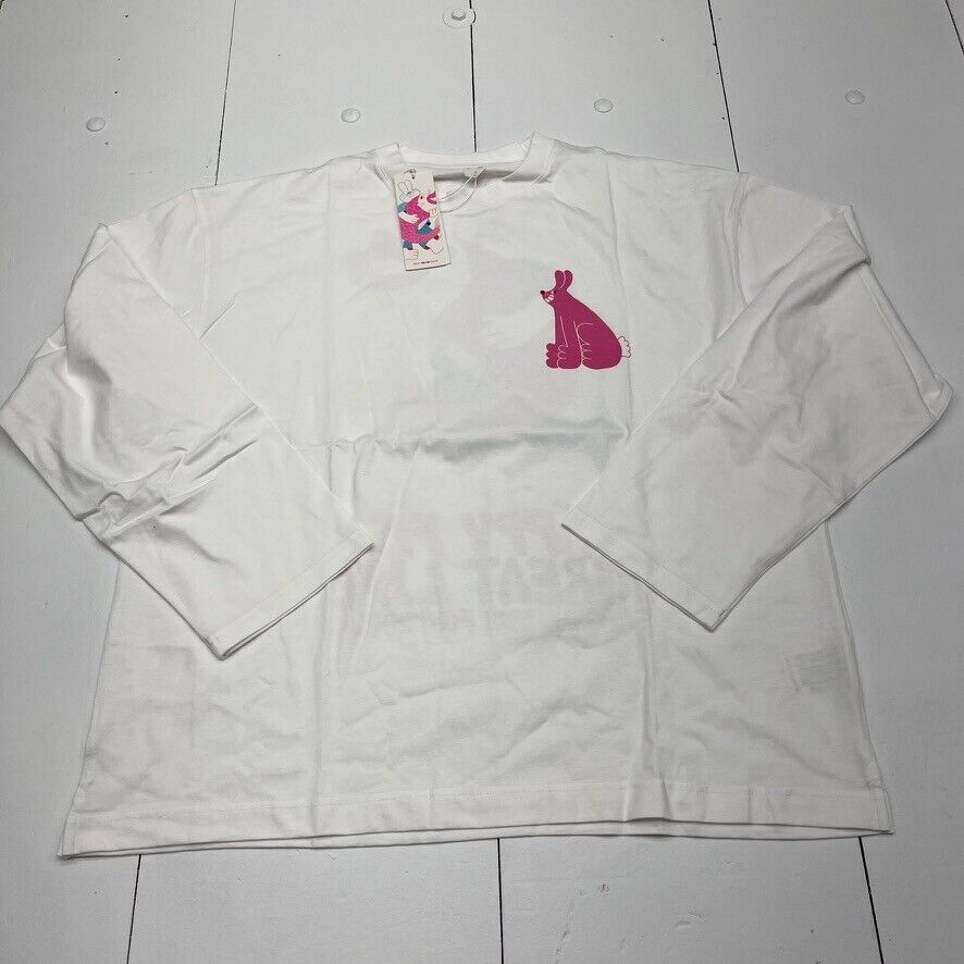 Arket & Yuk Fun White Rabbit Print Long Sleeve T-Shirt Mens Size Large NEW