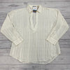 Ann Taylor White Silver Thread Stripe Long Sleeve Blouse Shirt Women Size L New*