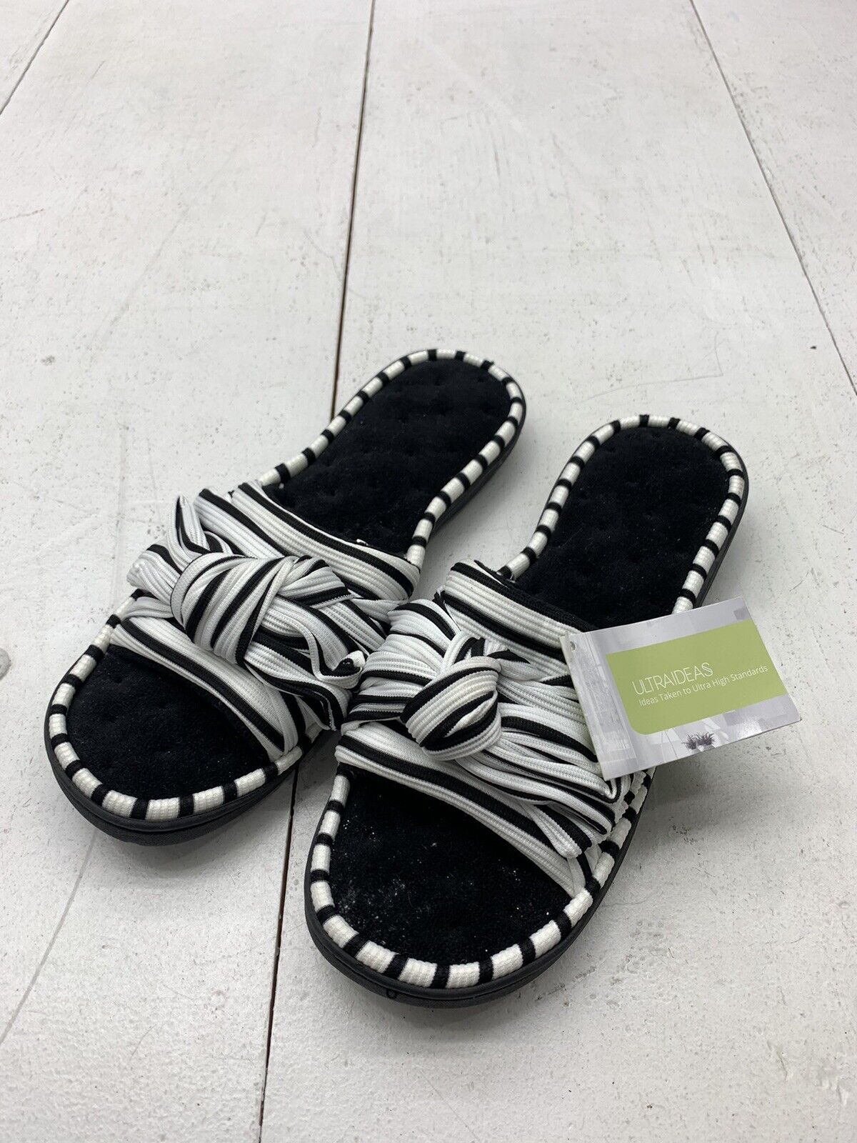 Ultra Ideas Womens Black White Striped Slip On Sandals Size 11-12