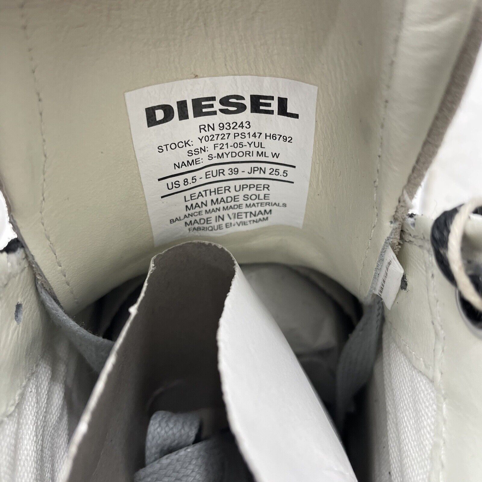Diesel S-Mydori MI W White Distressed High-Top Sneakers Womens Size 8. -  beyond exchange