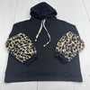 POL Black Faux Fur Leopard Print Sleeve Hoodie Women’s Size Large