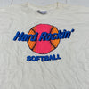 Vintage Hard Rockin’ Softball Graphic White Short Sleeve T-Shirt Adult Size L