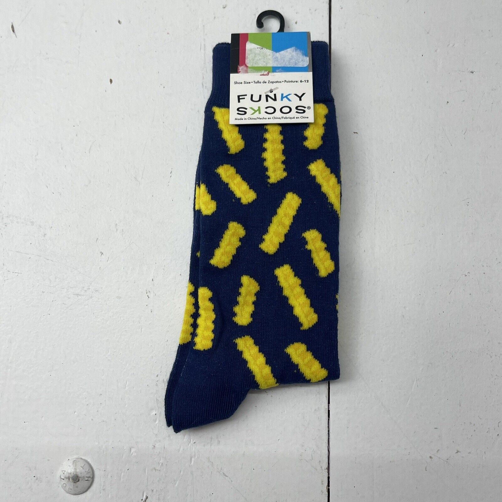 Funky Socks Navy Blue Crinkle Fries Crew Socks Size 6-12 New