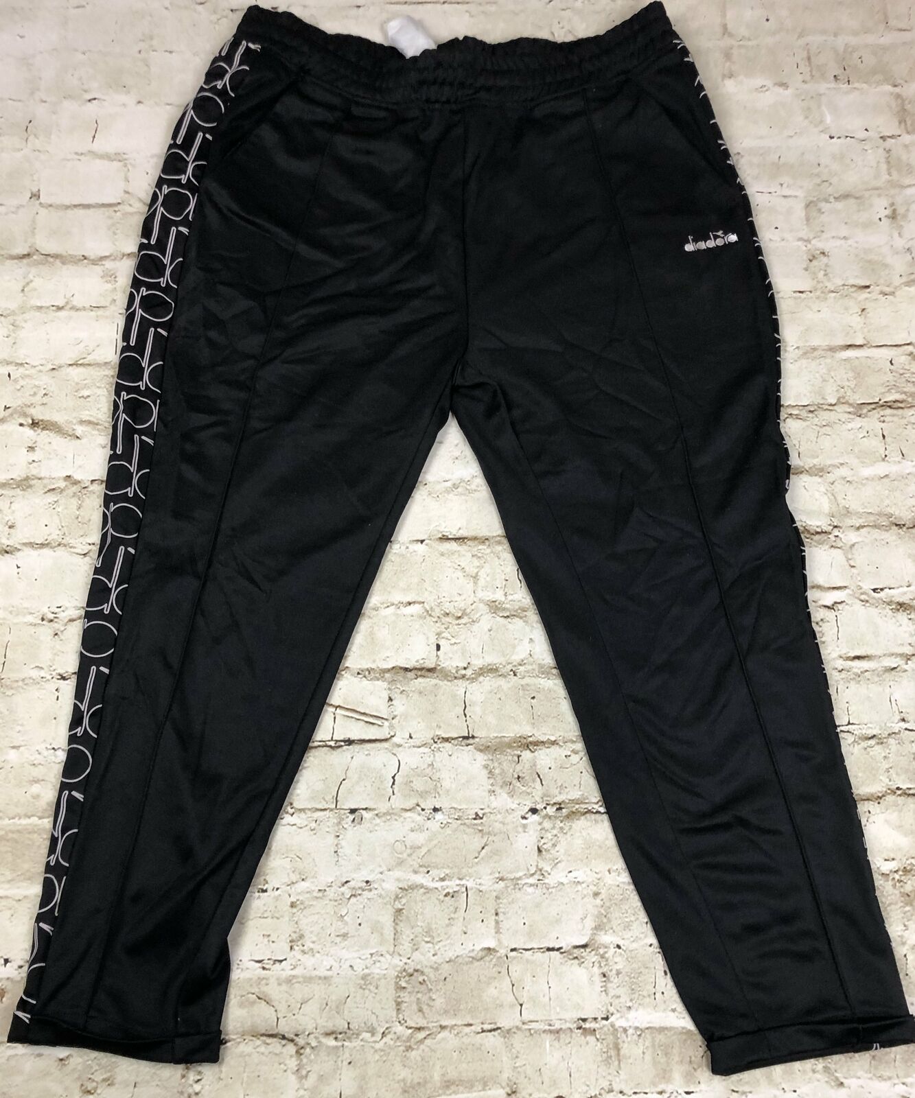 Diadora Logo 80s Style Retro Black Track Pants Joggers Men Size XL NEW *