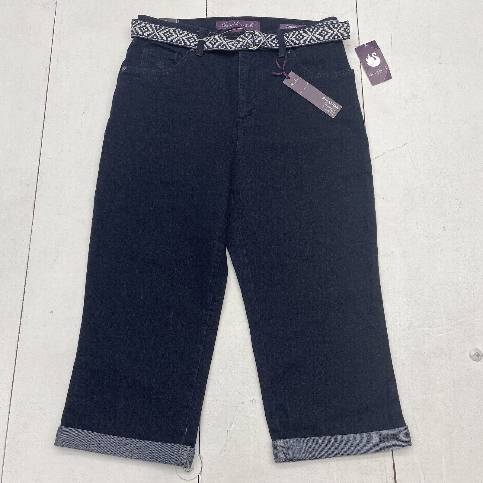 Gloria Vanderbilt Amanda Capri Cuff Jeans Woven Belt Dark Wash